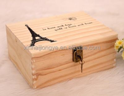 China Recyclable Customized Printing Logo Hinged Lid Wooden Storage Box With Lock for sale