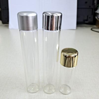 China Personal Care 22mm Diameter Clear Tube Borosilicate Roll Pre Roll Tube Glass Joint Cap Soft Luster Rose Gold Plated CR Glass Silver Lid for sale