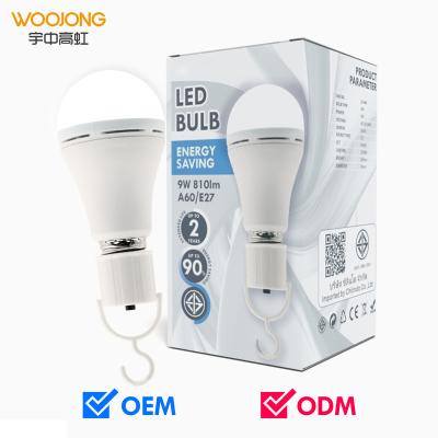 China Woojong Led Rechargeable Light Bulb Indoor/Outdoor Emergency Light Bulb E26 E27 B22 Light Fill Bulb for sale