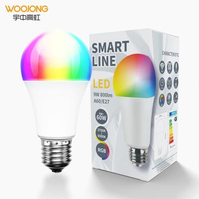 China E27 E26 B22 Residential Smart LED Bulb RGB Plastic+Aluminum Residential Light Bulb for sale