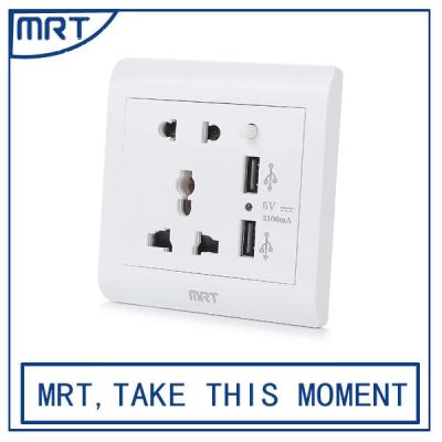 China Electrical Wall Switch Five Pin PC Fireproof New Design With Dual USB Socket MRT207-M20-5A for sale