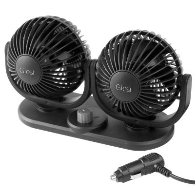 China Low Noise Car 12V/24V Air Cooling Fans Dashboard Fan Double Car Fan Plastic Powerful Electric Cigarette Lighter 360 Degrees Rotatable for sale