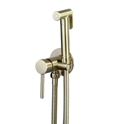 China Easy Installation Brushed Gold Brass Handheld Wall Mounted Hot And Cold Water With Stand Bathroom Kitchen Toilet Faucet Bidet Sprayer for sale