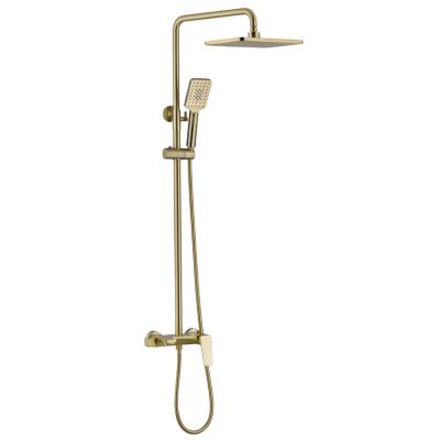 China Hot Sale Factory Gold Bathroom Hot Water With Slide Bar Brushed Luxury Wall Mounted Rain And Cold Shower Mixer Set for sale