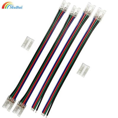 China Medium Seamless Wire Connection Splice Strip To Strip Solderless Break Down 10mm 4 Pin COB LED Strip Connector With Extension Wires for sale