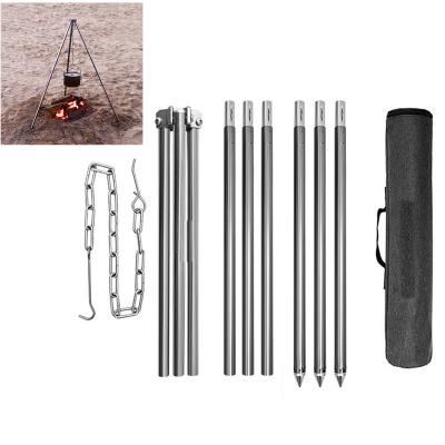 China Aluminum Other Outdoor Adjustable Aluminum Folding Camping Equipment Camping Cooking Hanging Tripod Pot Bracket for sale