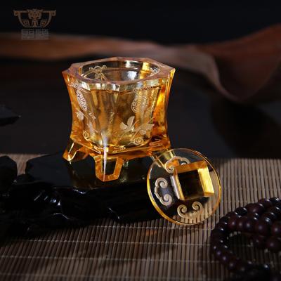 China China Full Blessing: Crystal Glass Liuli Craft Votive Holy Water Buddhism Pray Mug for sale