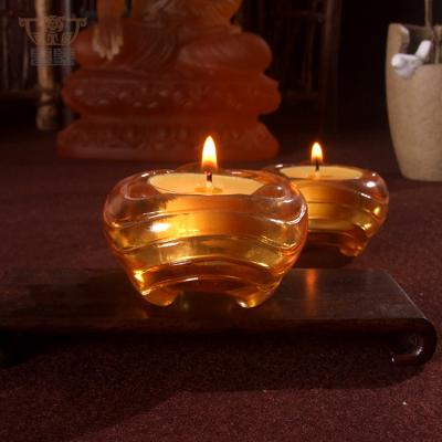 China Circular Religious Activities Life: Crystal Glass Liuli Craft Candleholder Religious Buddhism Worship Vessel Pray for sale