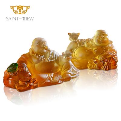 China Crystal Liuli Laughing Maitreya Blessing Fast Car Statue China Dropshipping Interior Decoration for sale