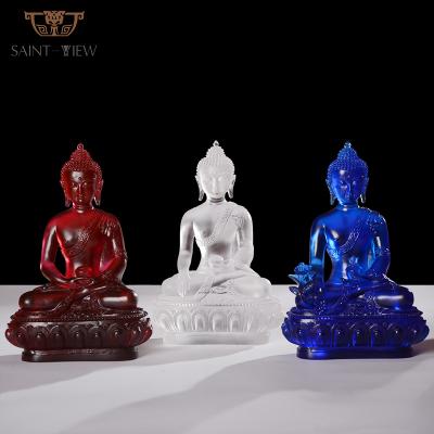 China China Crystal Glass Liuli Chinese Three Triratna Buddhas Precious Statues Wholesale for sale