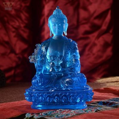 China China Liuli Bhaisajya Blue Medicine Buddha Statue Five Height H12cm On Running for sale