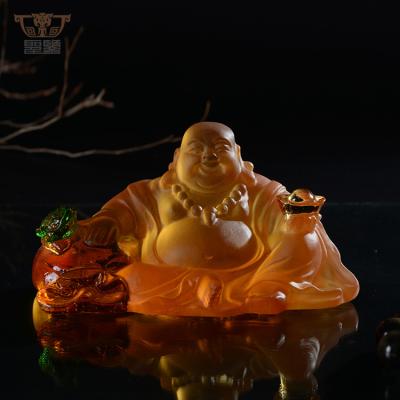 China China Liuli Laughing Buddha Statues With Toad Colored Chandelier Maitreya Car Decoration For Sale for sale