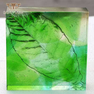 China Europe Crystal Glass Liuli Leaf Pate Sculpture Perdu-wax Casting Relief for sale