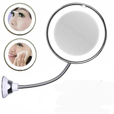 China Vintage LED Mirror 10X Magnifying Makeup Mirror With Lights Sucker 360 Degree Folding Bathroom Mirror for sale