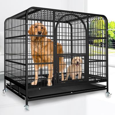 China Wholesale Breathable Large Outdoor Heavy Kennel High Strength Stainless Steel Black Dog Cage With Wheels for sale