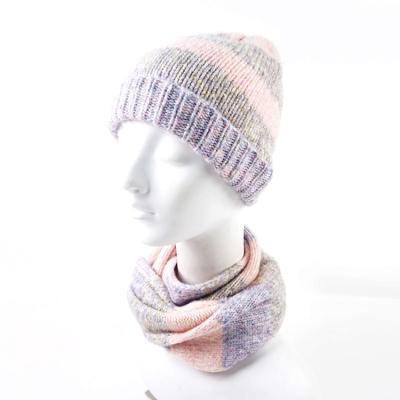 China Custom Made Super Soft Long Soft Women's Warmer Winter Neck Scarf Ladies Stripe Knitted Snood And Hats for sale