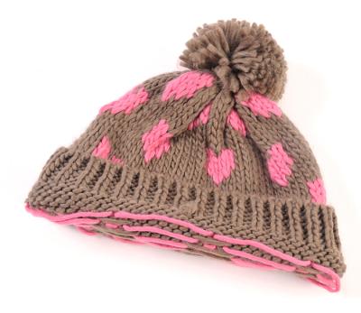 China Latest Apparel Decoration 2021 Hot Sale Fashion Girl Winter Brown Custom Knit Beanie With Pom Pom for sale