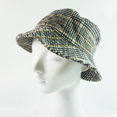 China Wholesale Cheap Fashion Designer Women Winter Stripe Custom Checked Plaid Printed Tweed Check Cloth Bucket Hat for sale