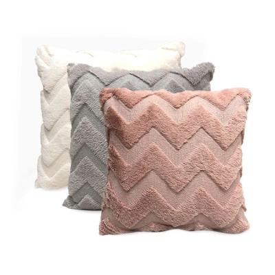 China 2021 Hot Sale PORTABLE Faux Fur Pillow Case Fur Cushion Cover Geometric Plush Tile Cushion Cover for sale