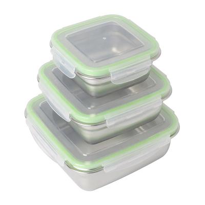 China Sustainable sus304 stainless steel lunch box with food grade silicone lid food container leak proof airtight lunch box treater for sale