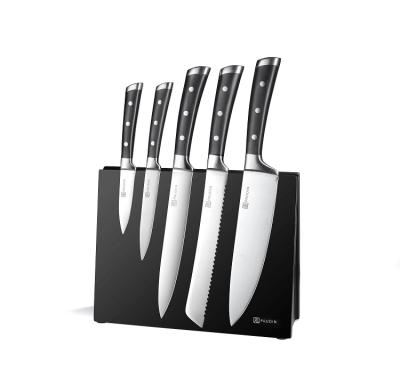 China Viable Wholesale 5 Pcs Black Magnetic Knife Block Stainless Steel Kitchen Knife Set for sale