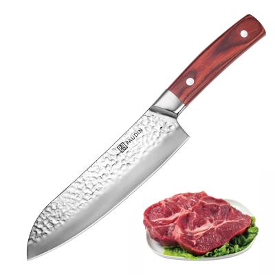 China Sustainable Wholesale 7 Inch Hammered Pattern Blade Wooden Handle Japanese Chef Knife Santoku for sale