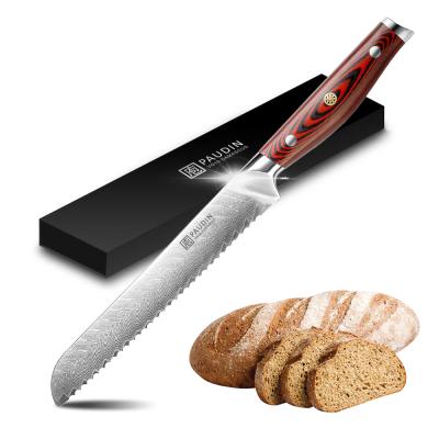 China Durable Professional Plastic Handle 8 Inch G10 Damascus Serrated Bread Knife for sale