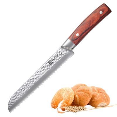 China 8 Inch High Carbon Blade Rosewood German Steel Handle Serrated Bread Knife for sale