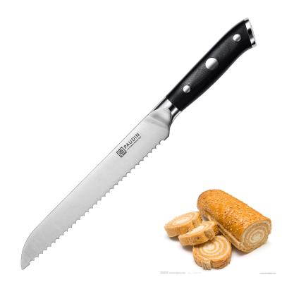 China 8 Inch Stainless Steel Blade Viable Good Quality German Sharp Fiberglass G10 Classic Handle Serrated Bread Knife for sale