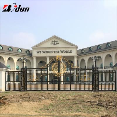 China Easily Assembled / Excellent Quality Decorative Wrought Iron Gate Design Driveway Security Gate Metal Front Entry for sale