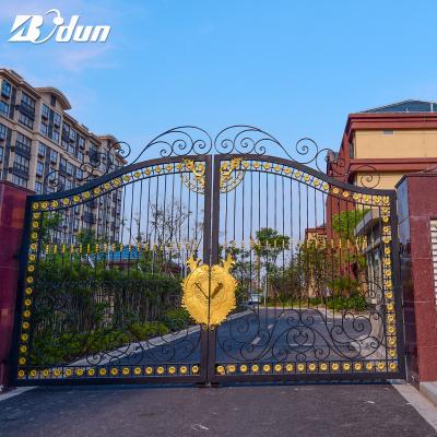 China Modern Decorative Wrought Iron Gate Design Driveway Security Gate Metal Front Entry for sale