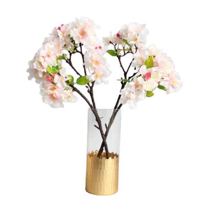 China Silk+Plastic 3 Branches Artificial Silk Cherry Blossom Flower Plant for Decoration Flores Artificiales for sale