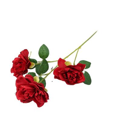 China Indor Decoration 3heads Artificial Silk Flowers For Wedding Decoration Supplier In China for sale