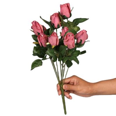 China Artificial Wedding Celebration 9 Heads Rose Bud Flower Branch For Wedding From China for sale