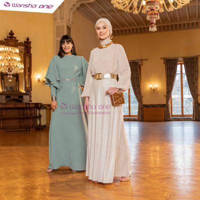 China TRANSLUCENT islamic party muslim prom dresses turkish muslim beige evening dress ball sleeve sequin 2022 muslim dress women for sale