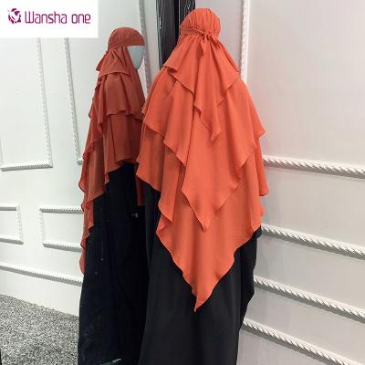 China Veil 3 layered borkha chiffon prayer khimar wholesale designer women hijab long robe dubai hijab muslim abaya khimar for sale