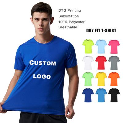 China Anti-Shrink Sublimation T Shirts Blank 100% Polyester Gym Tshirts With Logo Men's T-shirts Dry Fit Plain Custom Logo Printed T Shirt For Men for sale