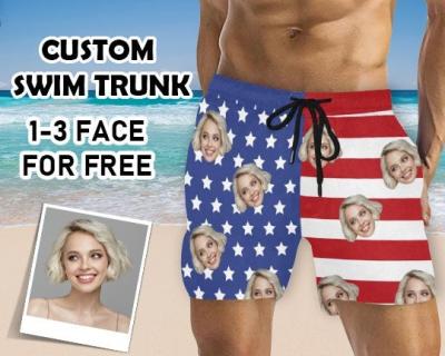 China Anti-wrinkle Custom Face Swim Shorts Personalized Photo Swimwear Custom Photo Swim Trunks Swimsuit Picture Men Gift for Bachelor party for sale