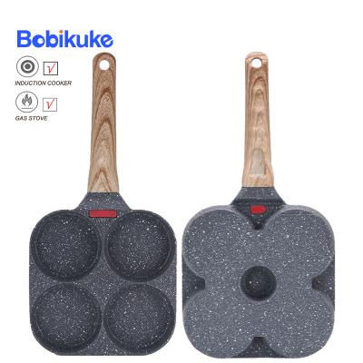 China Maifan 4 Cup Granite Frying Pan Wooden Handle Egg Frying Pan 4 Hole Multisection Nonstick Square Easy Clean Stone Egg Omelet Pan for sale