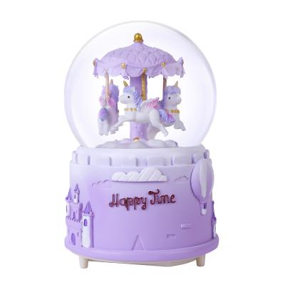 China European Carousel Children's Heart Girl Style Crystal Ball Music Box Snow Music Box Lighting Desktop Decoration for Student Gift for sale