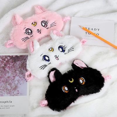 China Hotel.traveling.home Dropship Embroidery Girl Cat Cloth Animal Custom Portable Night Patches Cartoon Plush Kids Blindfold Eye Mask For Sleeping for sale