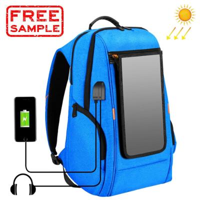 China With FREE USB SAMPLE Outdoor Multifunctional 7W Solar Panel Powered Comfortable Breathable Laptop Business Bag Laptop Backpack for sale