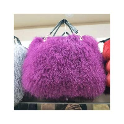 China Fashion Large Size Sheep Fur Lady Bags Soft Black And White Fur Sling Bags for sale