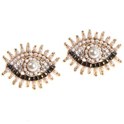 China Cute Secret Evil Eyes With Luxurious Pearl Stud Earring Jewelry In Copper Gold Plating For Women for sale