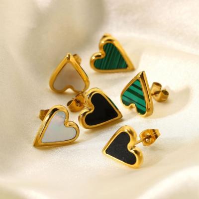 China INS CLASSIC Popular 18K Gold Plated Shell Heart Stud Earrings Natural White Malachite Stone Earrings Women Jewelry for sale