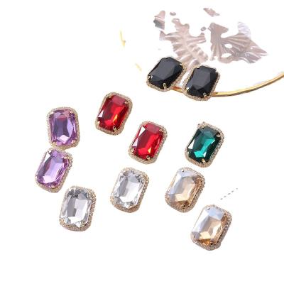 China Free advance sale hot wholesale hot fashion rectangle stone setting shiny earring/nickel in red green purple navy white jewelry for women for sale