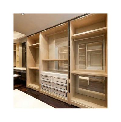 China Modern Simple Luxury Bedroom Designs High Capacity Wooden Walk-in Wardrobe With Glass Door for sale