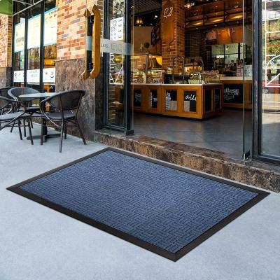 China Anti-Bacteria Wholesale Mat Custom Rubber Square Blue 45X75CM Velvet Floor Mat Entrance Anti Slip Waterproof Outdoor Door Mat for sale