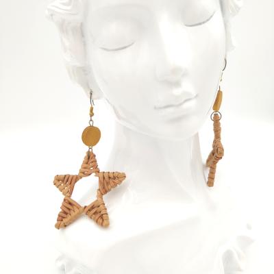 China BOHEMIA Wicker Woven Earrings Stars Plastic Arts Earrings Geometry Earrings Wood Crafts for sale