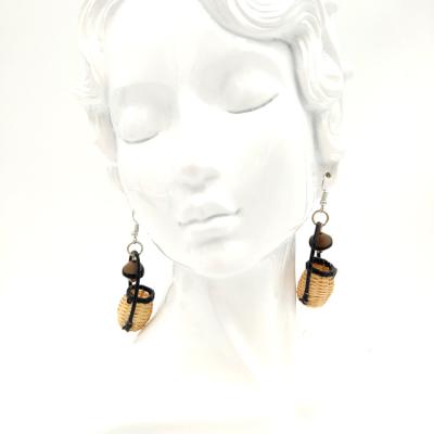 China BOHEMIA Hand - Bamboo Woven Earrings and Bamboo Rattan Art Earrings Small Basket Earrings for sale